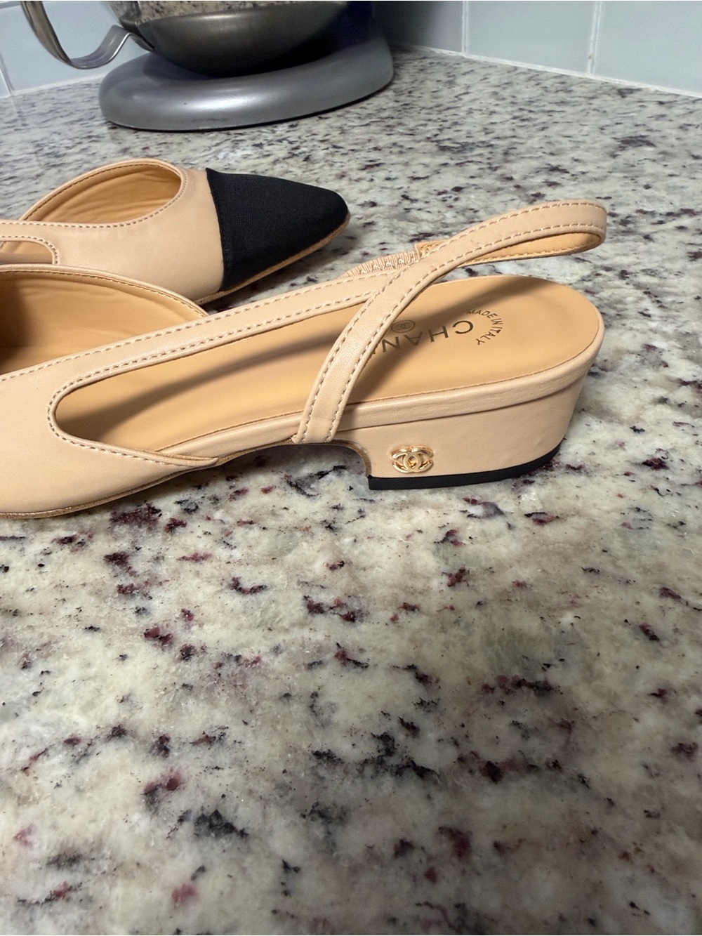CHANEL Beige and Black Two-Tone Slingback Mules